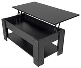 Elevon Lift Top Coffee Table with Hidden Compartment and Storage Shelf, 19"D x 37.5"W x 22"H, Black Elevon