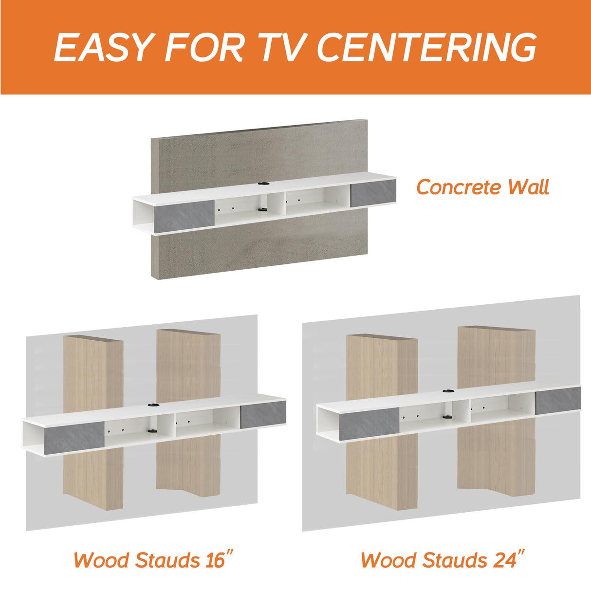 WAMPAT 70 inch Floating TV Console for 75 inch, Floating Entertainment Center Wall Mounted for Under TV, Floating TV Shelf for Living Room, White & Gray WAMPAT