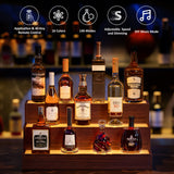 Cubehom LED Lighted Liquor Bottle Display Shelf, 24 Inch Bar Display Shelf with App & Remote Control 3 Tier for Home Bar, Party, Walnut Cubehom
