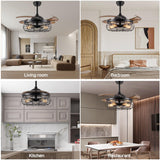 DuMaiWay 36" Caged Ceiling Fan with Lights, Industrial Retro Ceiling Fans with Remote Controller Vintage Style for Farmhouse/Living Room/Bedroom/Restaurant 5 Lights 4 Fan Blades Black DuMaiWay