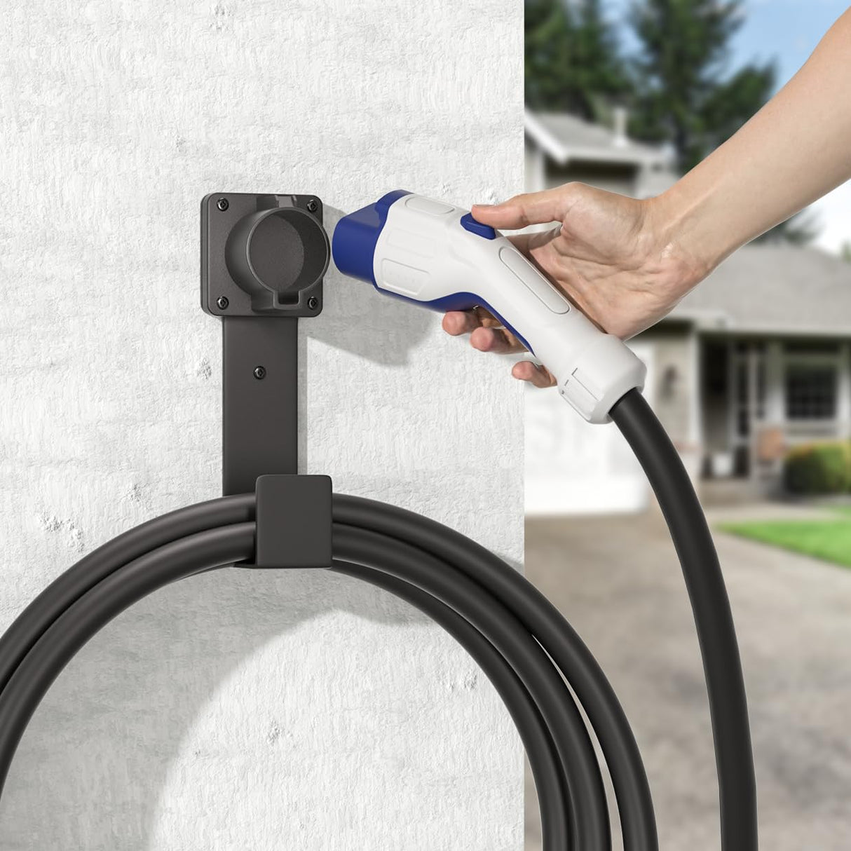 bussdis EV Charger Holder-J1772 Connector, Nozzle Holster Dock and J-Hook Combination, EV Cable Holder Wall-Mount Electric Vehicle Charger. bussdis