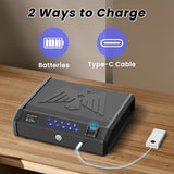 MOJOHAND Gun Safe for Pistols with LCD Display of Temperature Humidity, Fingerprint Quick-Access, Firearm Safety Device with Keys, Smart Handgun Safe for Nightstand, Car, 2 Gun Capacity MOJOHAND