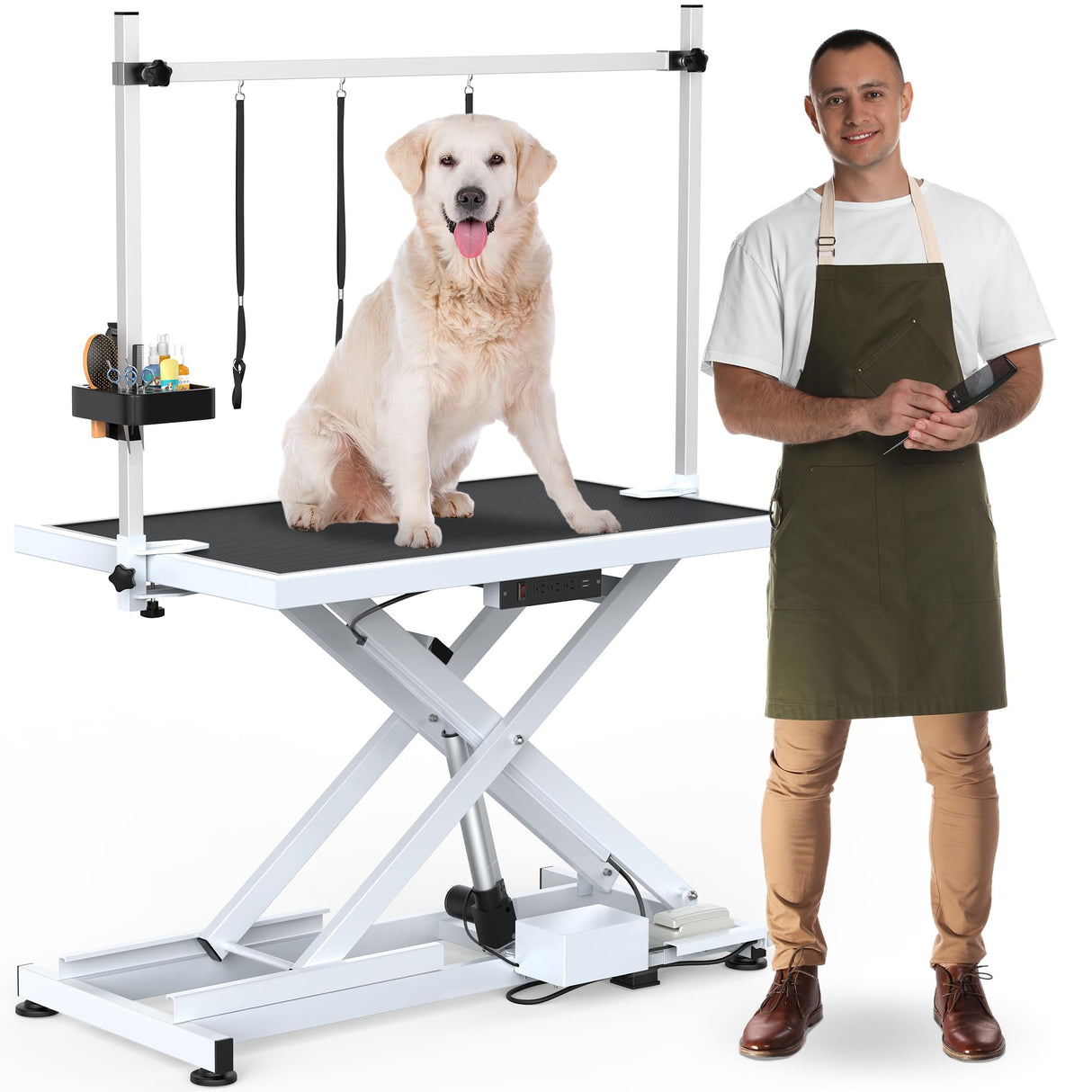 YITAHOME 50 Inch Electric Dog Grooming Table Professional Heavy Duty Pet Grooming Table for Dogs at Home, Aluminium Adjustable Overhead Arm & Tool Organizer, Large Pet Grooming Station White YITAHOME