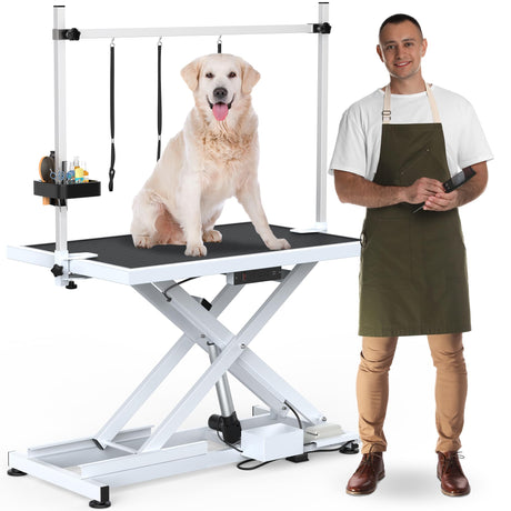 YITAHOME 50 Inch Electric Dog Grooming Table Professional Heavy Duty Pet Grooming Table for Dogs at Home, Aluminium Adjustable Overhead Arm & Tool Organizer, Large Pet Grooming Station White YITAHOME