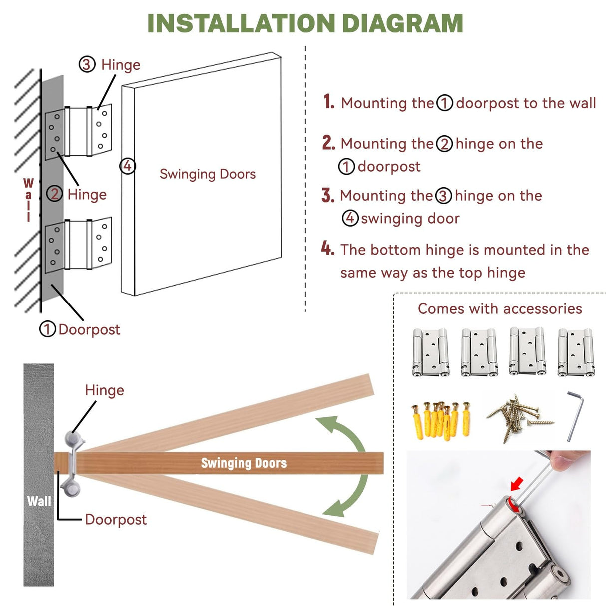 Modern Cafe Swing Doors 32" 33" 34" 35" 36" 37" 38" 39" 40" 45" Wide Solid Wood Saloon Swinging Doors with Hinges and Hardware Dutch Half Door for Kitchen Laundry Room Hallway Partition(White,W 42" x YiMengMao