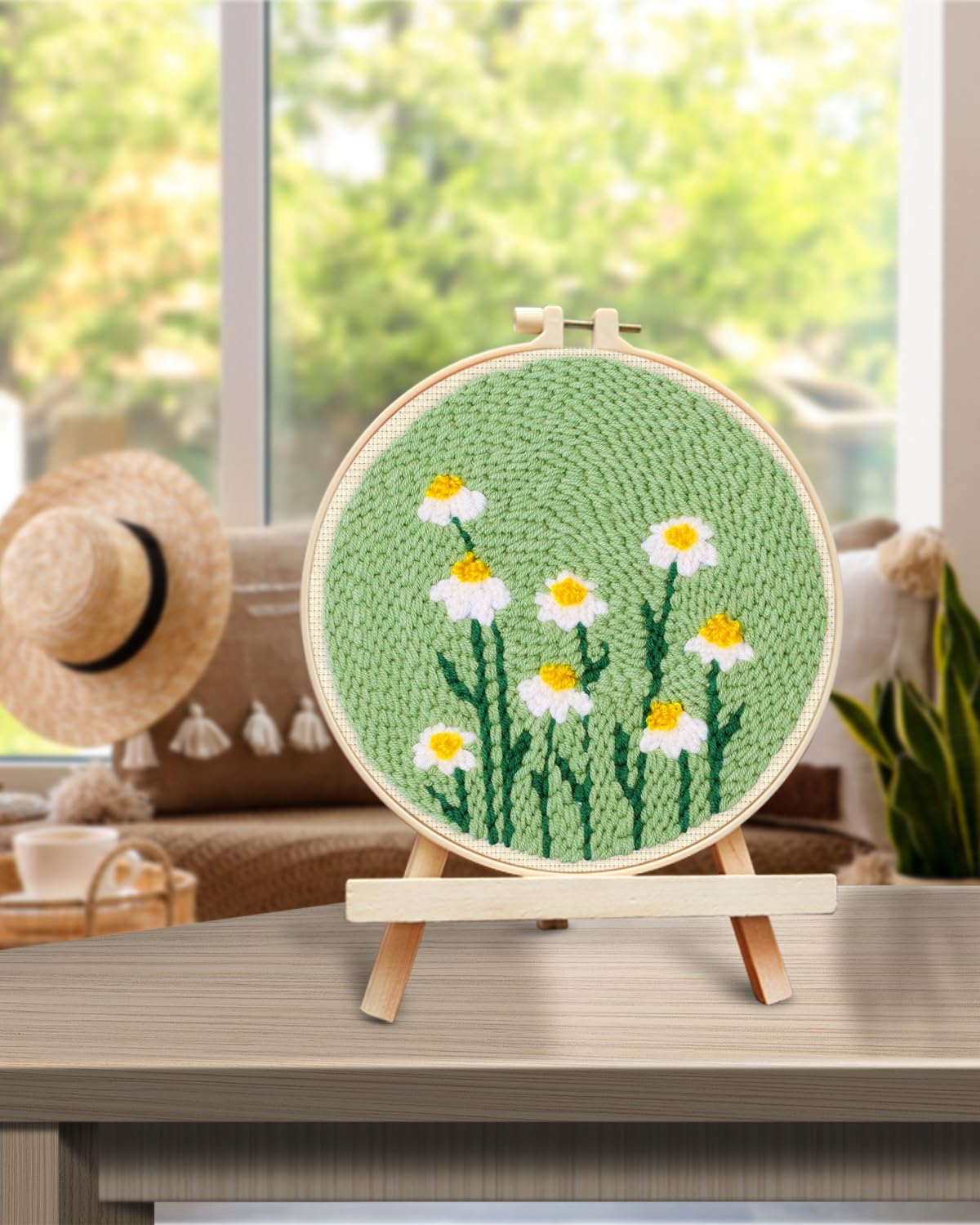 TINDTOP Punch Needle Kit, Daisy Punch Embroidery Kits for Adults Beginner, Tool with Punch Needle Fabric, Hoops, Yarns and Sewing Needles TINDTOP