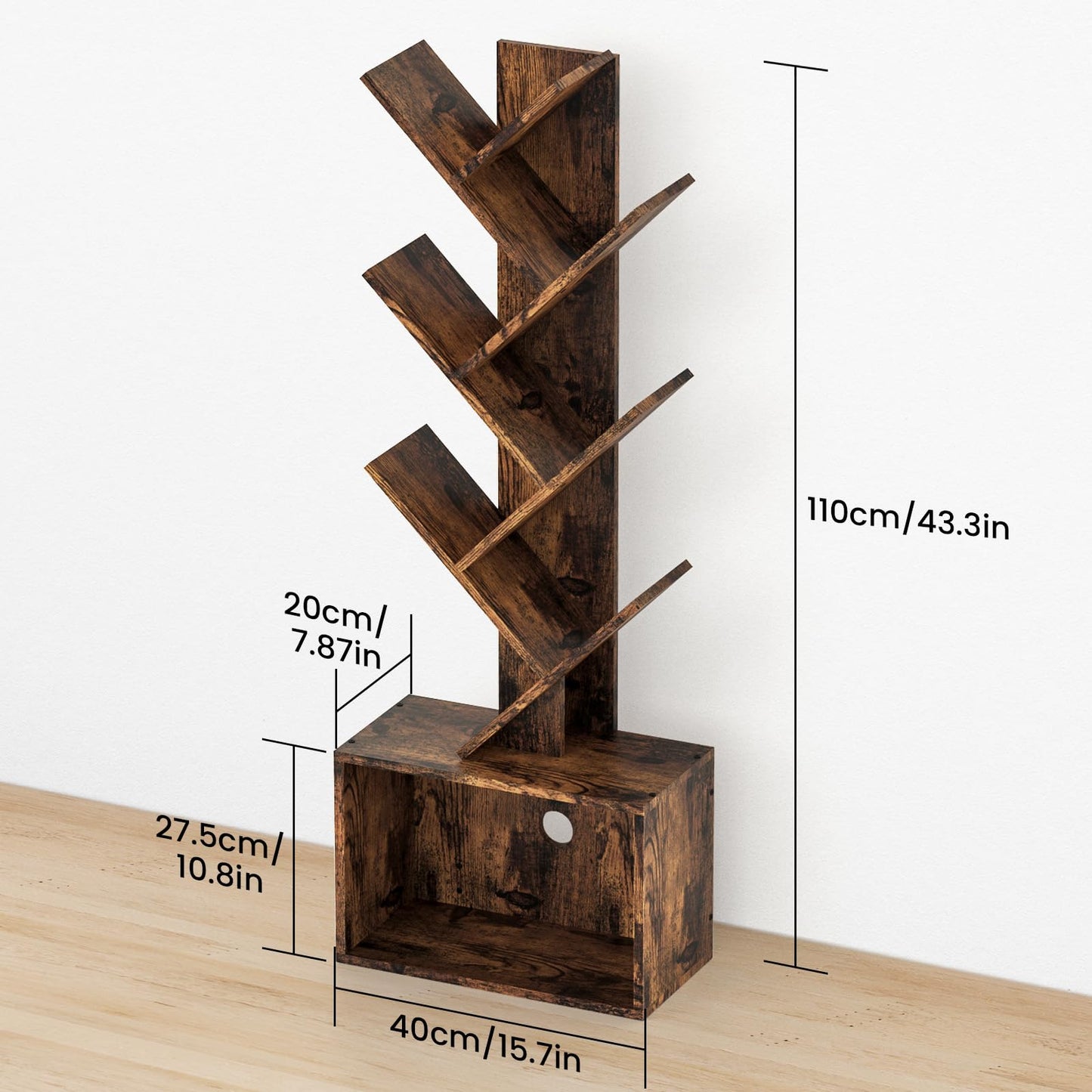 Sturdy Retro Tree Bookshelf by ART-GIFTREE – 6 Tier Floor Standing Bookcase for Home and Office Storage - WoodArtSupply