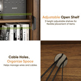 Smart FENDEE 53“ Walnut Fluted TV Stand with 2 Cabinets, Modern TV Consoles with Adjustable Shelf, Entertainment Center Fits 30" to 60" TV for Living Room, Bedroom Smart FENDEE