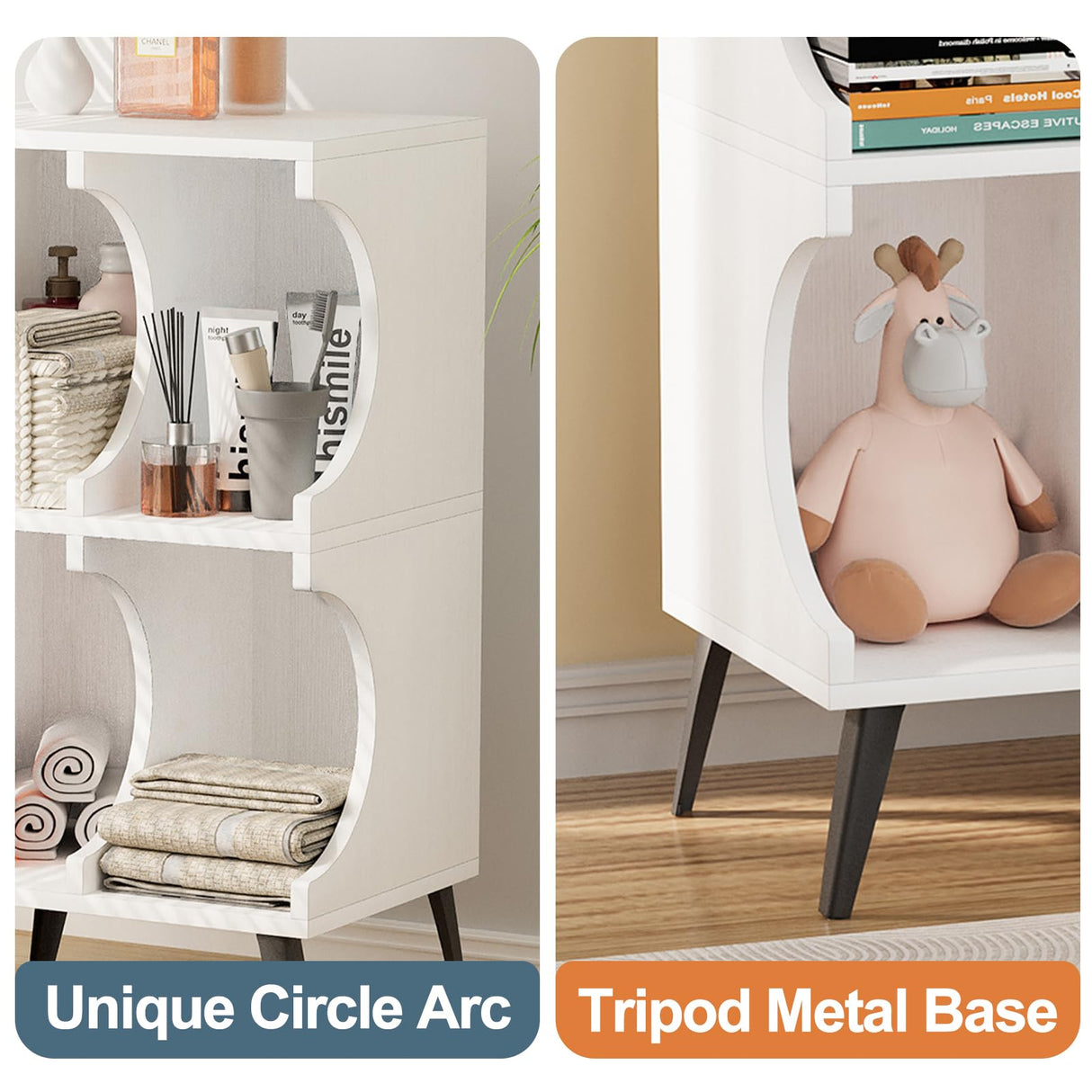 Aenuert White 4-Cube Open Bookshelf - Modern Wooden Storage Cabinet for Living Room, Bedroom, and Office Aenuert