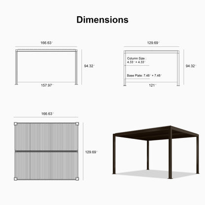 PURPLE LEAF Outdoor Louvered Pergola 11' × 14' with Adjustable Aluminum Canopy Retractable Metal Roof for Deck Outside Backyard Patio Hardtop Gazebo Sun Shade - WoodArtSupply