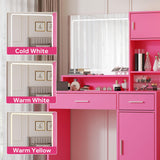 MIRROTOWEL Vanity Desk with Mirror and LED Light Strip,Dressing Table with Large Drawer, 3 Level Storage Dresser & 3 Lighting Modes Adjustable Brightness, Suitable for Bedroom MIRROTOWEL