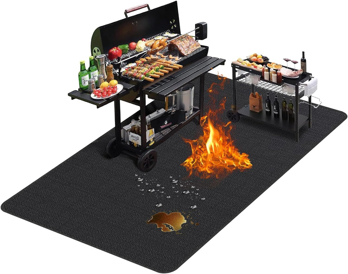 TAOMAND Large 76 x 52 inches Under Grill Mats for Outdoor Grill | Double-Sided Fireproof | Waterproof | Oil-Proof | Easy to Clean | Indoor Fireplace/Fire Pit Mat | Quality BBQ Mat for Deck Patio Lawn TAOMAND