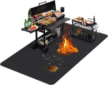 TAOMAND Large 76 x 52 inches Under Grill Mats for Outdoor Grill | Double-Sided Fireproof | Waterproof | Oil-Proof | Easy to Clean | Indoor Fireplace/Fire Pit Mat | Quality BBQ Mat for Deck Patio Lawn