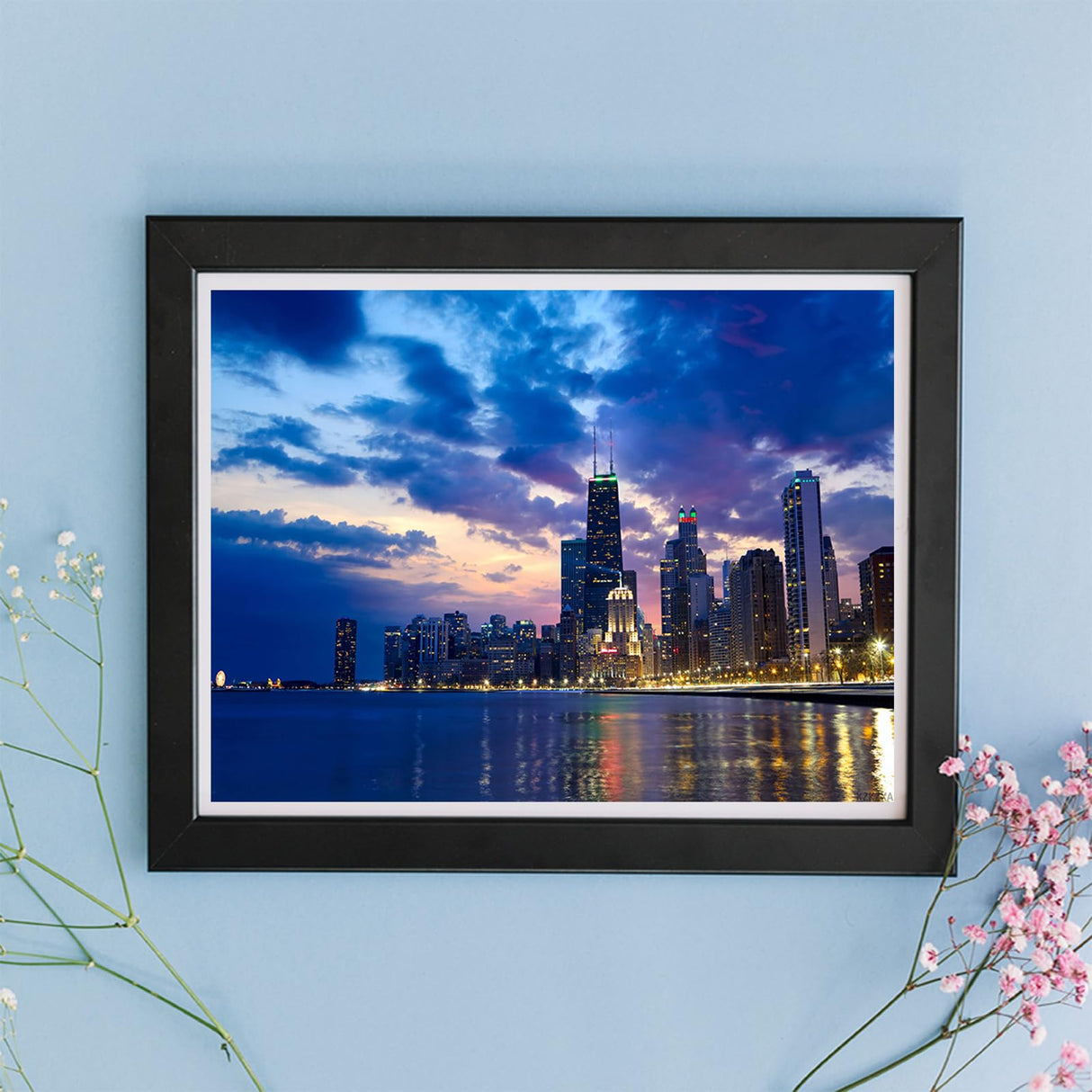 KZKZXA Diamond Painting Adult Painting Kits Chicago Chicago Waterfront Skyline at Dusk United States Home Bedroom Living Room Art Wall Decoration 12x16 inch KZKZXA
