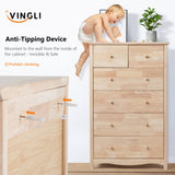 VINGLI Upgraged Unfinished 6 Drawer Dresser for Bedroom Natural Solid Wood Dresser Color DIY, Rustic Farmhouse Tall Dresser with Spacious Storage Chests of Drawers with Full Extension Drawer Slides VINGLI