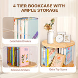 TAKEKIT 360° Rotating Bookshelf, 4-Tier Spinning Book Shelf Tower with Solid Wood & Clear Acrylic, Round Revolving Bookcase for Living Room, Bedroom and Office TAKEKIT