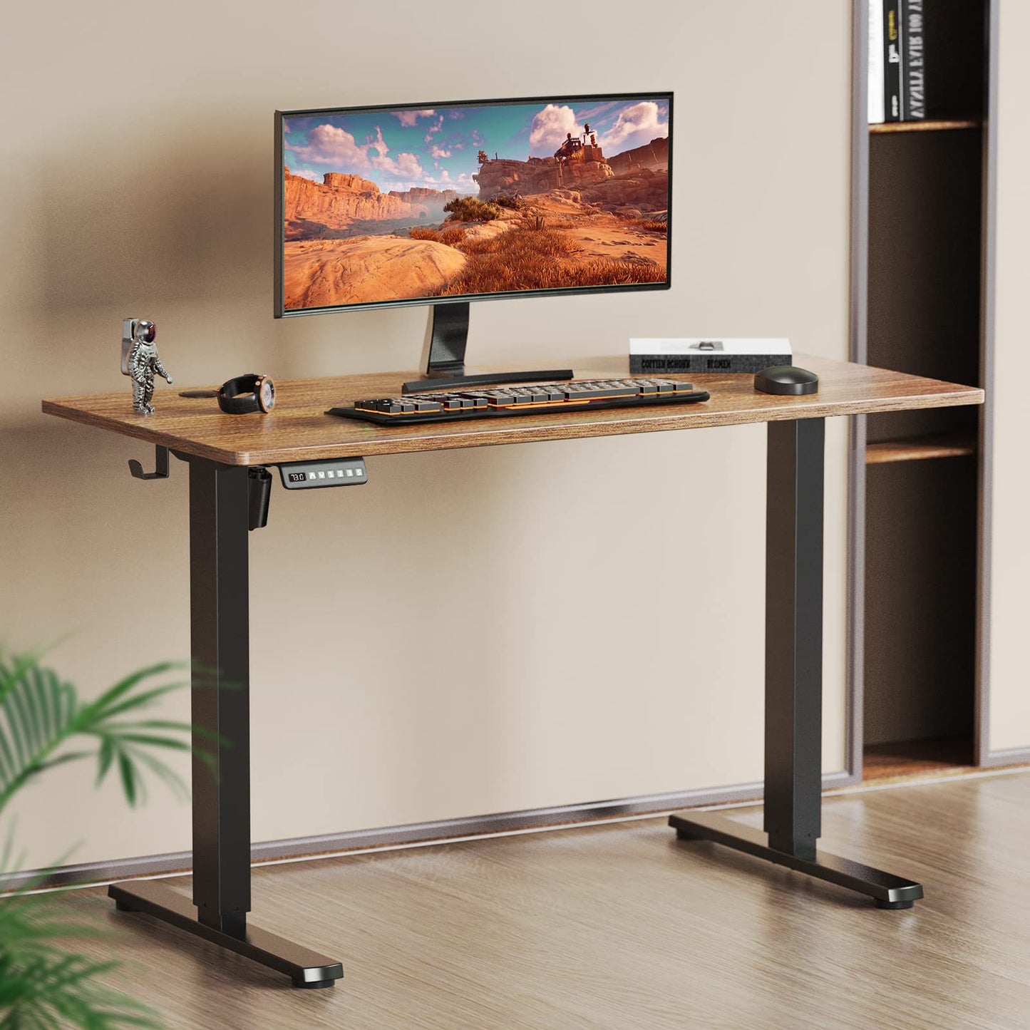 Sweetcrispy 48 x 24in Adjustable Height Electric Standing Computer Home Office Desk Ergonomic Workstation with 3 Memory Controller, 48"x24", Rustic Brown+Black