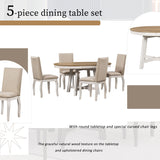 Harper & Bright Designs TREXM 5-Piece Farmhouse Dining Table Set Wood Round Extendable Dining Table and 4 Upholstered Dining Chairs (Oak Natural Wood Harper & Bright Designs