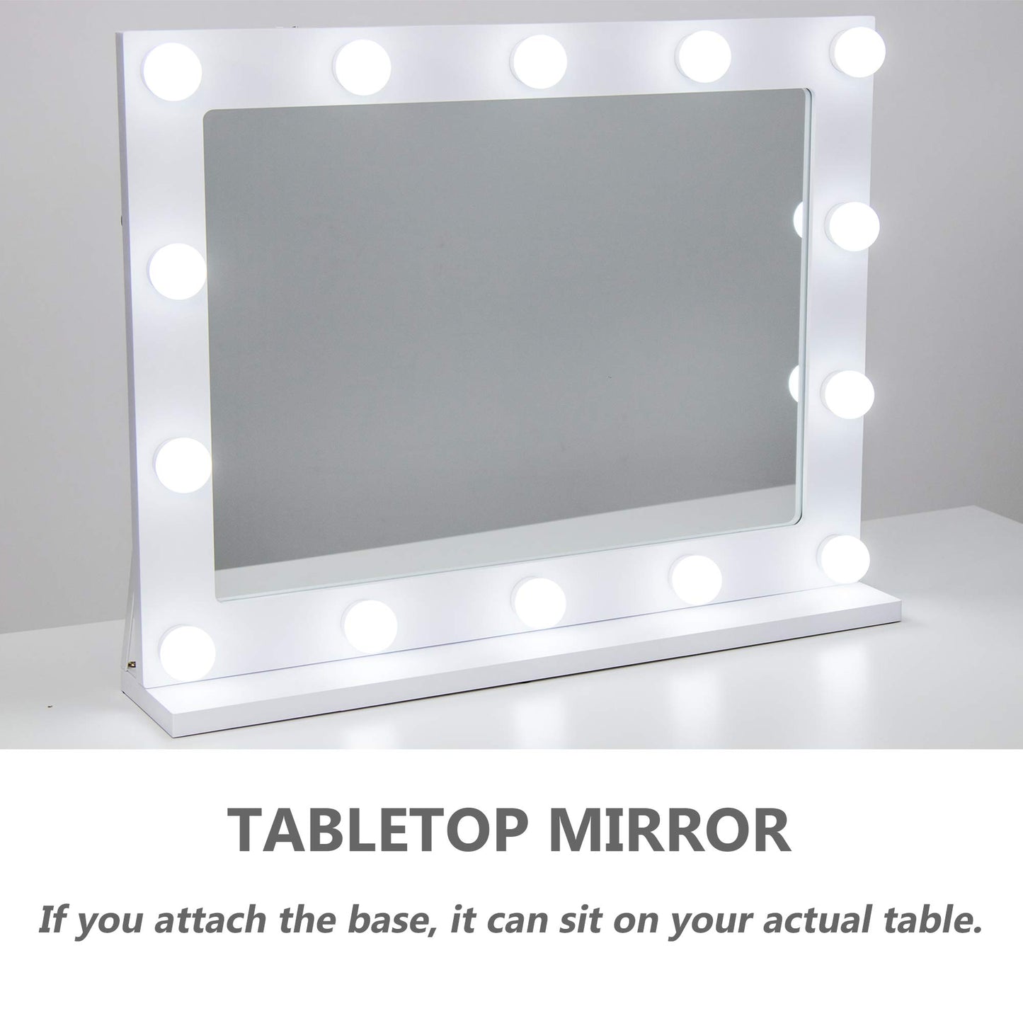 Waneway Vanity Mirror with Lights, Hollywood Lighted Makeup Mirror with 14 Dimmable LED Bulbs for Dressing Room & Bedroom, Tabletop or Wall-Mounted, Slim Wooden Frame Design, White - WoodArtSupply