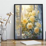 QACEYID Painting by Numbers, Delicate Yellow Roses in Front of The Window, Paint by Numbers for Gift Home Wall Decor, 40x50cm, Without Frame QACEYID