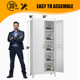 MetalMax Kitchen Pantry Storage Cabinets, 75" Tall Metal Storage Cabinet with Doors and 4 Shelves, White Pantry Cabinet, Utility Kitchen Cupboard, Large Steel Cabinets for Dining, Office, Living Room MetalMax