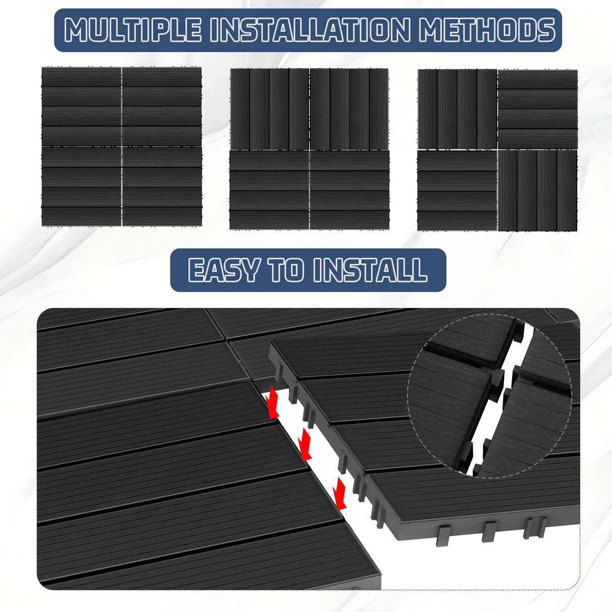 36 sq. ft Plastic Interlocking Deck Tiles, 36 Pack Patio Deck Tiles Waterproof Outdoor Flooring 12" x 12"All Weather Uses for Porch Poolside Balcony Backyard Pathway, Charcoal Gray laapee
