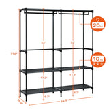 CASAMAYA Clothes Rack, Portable Closet, 54.3 Inch Large Capacity Wardrobe Closet, Clothes Storage Organizer with Shelves and 2 Hanging Rods, Easy to Assembly, Black PCT002B01 CASAMAYA