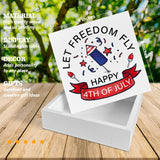 Patriotic Sign Independence Day Decoration Happy 4th of July Decor Wooden Box Sign Desk Decoration Square Wood Sign Wood Block Plaque Box Sign for Shelf Home 5 x 5 Inches YXSEZ