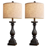 BOBOMOMO 27" Farmhouse Table Lamp Set of 2 with USB A+C for Bedroom Living Room Vintage Rustic Traditional Nightstand Bedside Lamps Retro Side Table Lamps (Black) BOBOMOMO