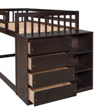 Twin Over Twin Bunk Beds with Storage, Wooden Twin Floor Bunk Beds with 4 Drawers and 3 Shelves, Low Bunk Bed Frame, Twin Loft Bed for Kids, Girls Boys, Teens, Adults (Espresso) Harper & Bright Designs