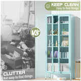 Oakcloud 67" Metal Glass Display Cabinet, Storage Cabinet for Collectibles, Curio, China, Books, Display Case with Glass Doors and 4 Adjustable Shelves for Home Office, Living Room, Pantry (Blue) Oakcloud
