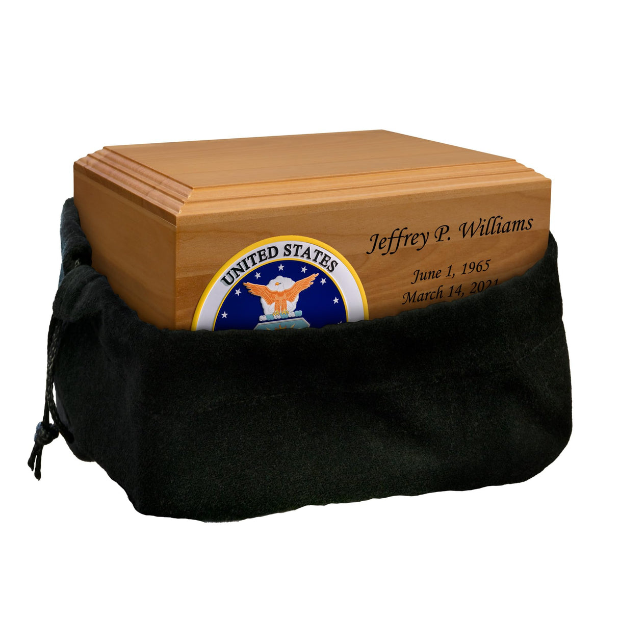 Mainely Urns Air Force Emblem Diplomat Solid Cherry Hardwood Cremation Urn - Solid Wood Urn for Ashes - Made in The U.S.A. - 210 Cubic Inch Capacity Mainely Urns