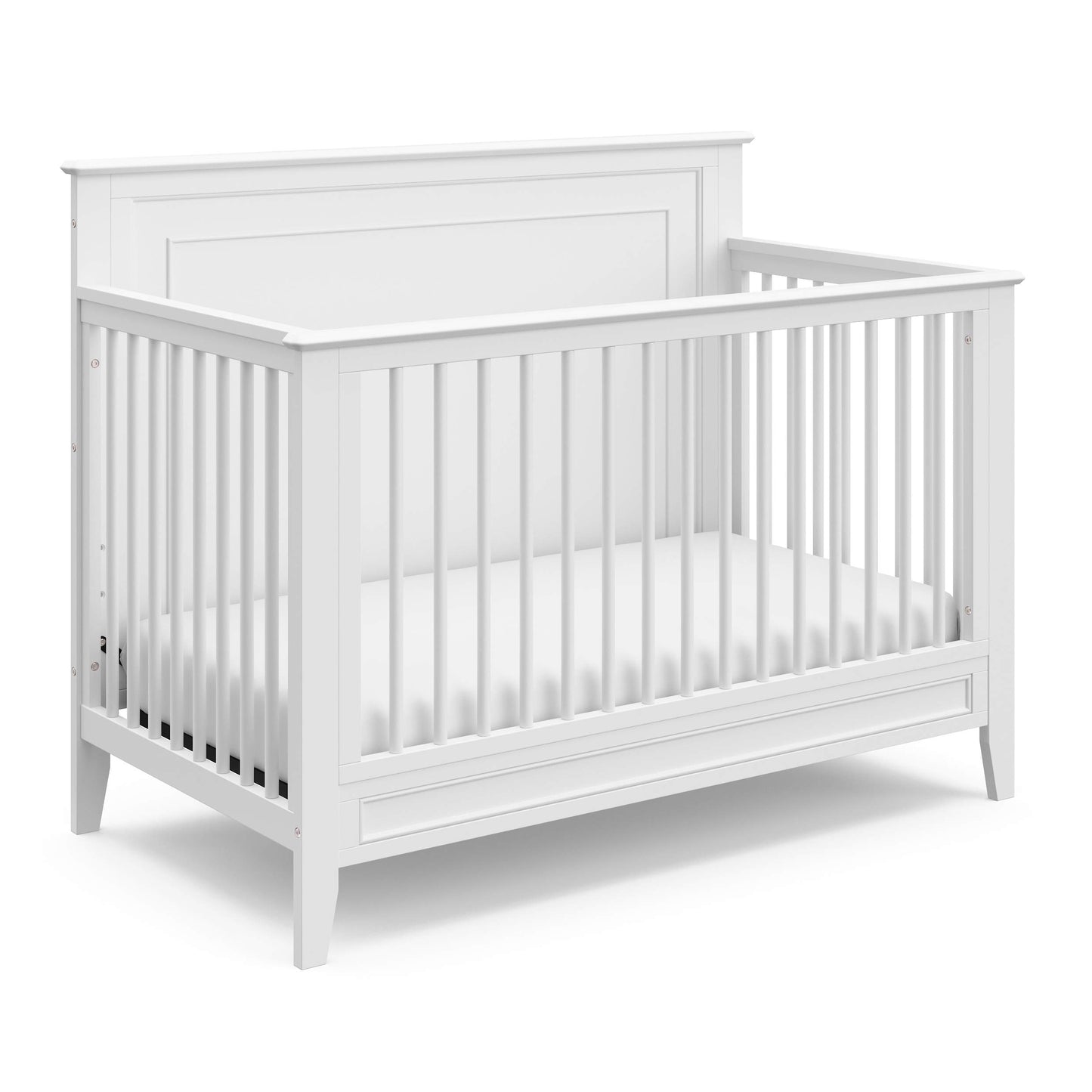 Storkcraft Solstice 5-In-1 Convertible Crib (White) – GREENGUARD Gold Certified, Converts to Toddler Bed and Full-Size Bed, Fits Standard Full-Size Crib Mattress, Adjustable Mattress Support  - WoodArtSupply