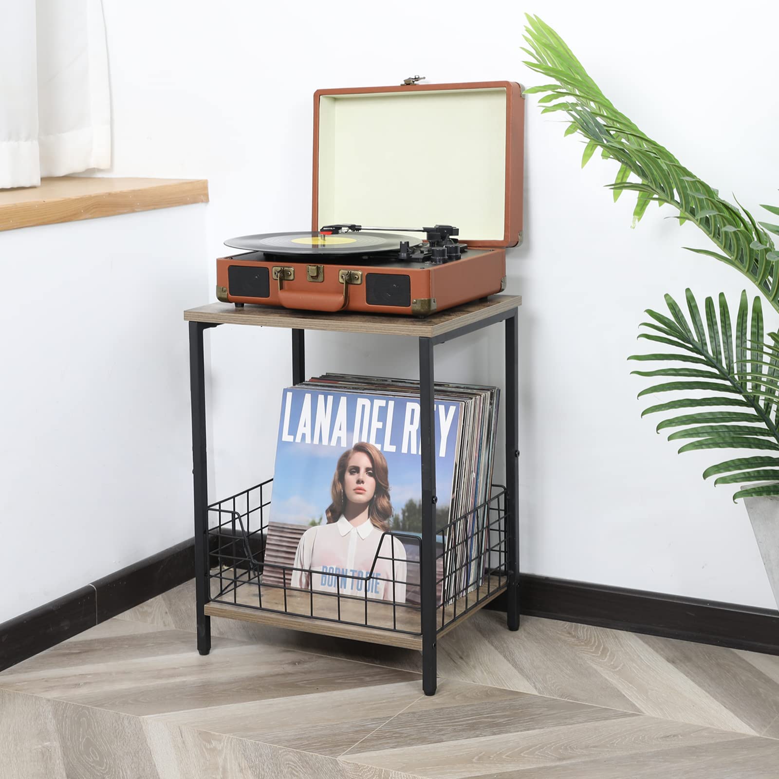 X-cosrack 2-Tier Record Player Table,Record Player Stand with Vinyl Storage Side Table Nightstand Small End Table for Living Room Bedroom Kitchen Office -Rustic Brown - WoodArtSupply