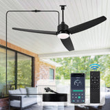 BZX Waterproof Outdoor Ceiling-Fan with Light - 52" Modern Ceiling Fans with 3 Colors LED Light, App & Remote Control, Quiet DC Motor, for Patios Gazebo, Black BZX