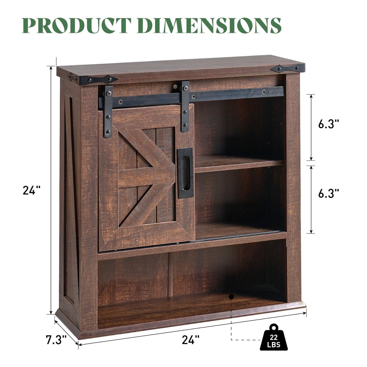 AMERLIFE 24" Wall Cabinet, Farmhouse Storage Cabinet with Sliding Barn Door & Adjustable Shelf, Cabinet Wall Mounted for Bathroom, Kitchen, Living Room, Reclaimed Barnwood AMERLIFE