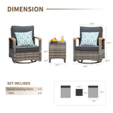 MEISSALIVVE 3 Pieces Outdoor Swivel Rocker, Patio Furniture Bistro Set with 360° Wood Armrests Swivel Rocking Chairs and Side Table for Porch,Deck,Balcony(Grey/Blue) MEISSALIVVE