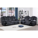 EBELLO Manual Recliner Sofa Set, Faux Leather Reclining Living Room Furniture Set, Included Single Chair and 3 Seat Manual Recliner Sofa, Black(Loveseat+Sofa) EBELLO
