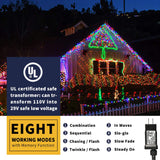 XTF2015 105ft 300 LED Christmas String Lights, End-to-End Plug 8 Modes Christmas Lights - UL Certified - Outdoor Indoor Fairy Lights Christmas Tree, Patio, Garden, Party, Wedding, Holiday (Multicolor) XTF2015