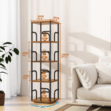 IBUYKE 5 Tier Square Rotating Bookshelf, 360° Spinning Bookcases Tower,Freestanding Corner Bookshelf with Rails,Industrial Swivel Bookcase Organizer for Bedroom, Living Room,Study,Brown,UTBC004H