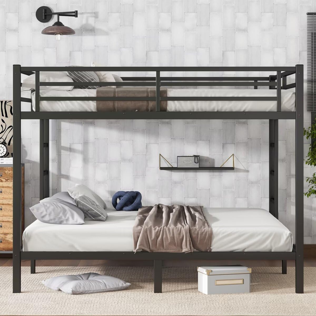 JIJIWANG Metal King Over King Bunk Bed for Teens and Adults,Space-Saving/Noise Reduced/No Box Spring Needed, Black