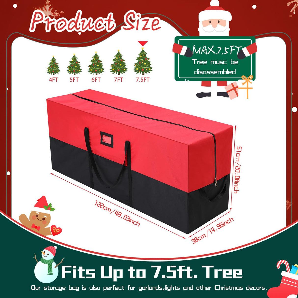 Wesnoy Large Heavy Duty Christmas Tree Storage Bag Waterproof Christmas Tree Storage Box with Handles Xmas Bin for Holiday Disassembled(Red, Black,7.5 ft) Wesnoy