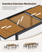 ZANDOR Expandable Outdoor Dining Set for 4-6-8,Patio Table and Chairs Set with Wood Top for Garden,Backyard,Porch,55"-82.7" Extendable Aluminum Outdoor Table Set with 4 Chairs,Grey ZANDOR