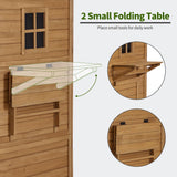 MCombo Large Outdoor Storage Shed with Lockable Door and 6 Shelves, Outside Tall Tool Wooden Cabinet with Double Foldable Tables for Patio Yard Lawn 2645 (Natural) MCombo