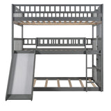 Harper & Bright Designs Triple Bunk Beds with Slide ，Wooden Bunk beds Full Over Full Over Full ，Floor Triple Bunk Bed with Ladder & Guardrails for Kids/Teens/Adults,Can be Convertible to 3 Beds,Grey Harper & Bright Designs
