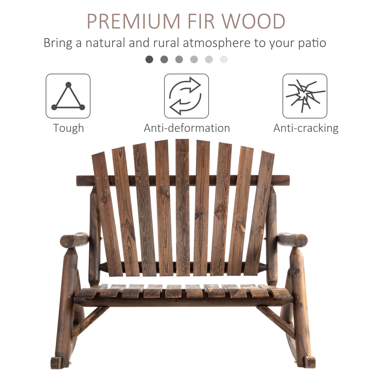 Outsunny Outdoor Wooden Rocking Chair, Double-Person Adirondack Rocking Patio Chair with Rustic High Back, Slatted Seat and Backrest for Indoor, Backyard, Garden, Carbonized Outsunny