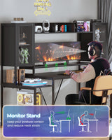 SEDETA Gaming Desk 74.8'' with LED Lights, Hutch and Storage Shelves, Computer Desk with Monitor Stand, Large PC Gamer Desk Workstation, Ergonomic Gaming Table for Bedroom, Living Room, Black SEDETA