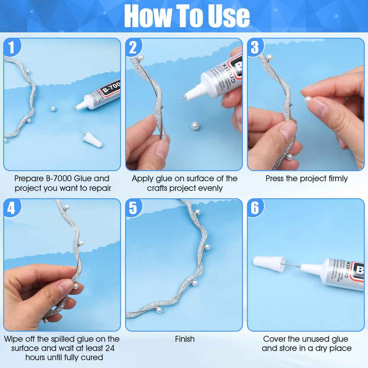 B-7000 Glue Clear for Rhinestone Crafts, Jewelry and Bead Adhesive B7000 Semi Fluid High Viscosity Glues for Clothes Shoes Fabric Cell Phones Screen Repair Metal Stone Nail Art Glass (4x15 ml/0.5 oz) Cruzix