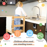 WOOD CITY Toddler Standing Tower, 3 Adjustable Heights Kids Kitchen Step Stool with CPC Certification, Equipped with Removable Safety Anti-Fall Net, Suitable for 18 Months and Up (Natural) WOOD CITY
