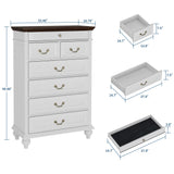 IDEALHOUSE Farmhouse Tall Dresser for Bedroom with 7 Drawers, 50" Tall Large Wood Chest of Drawers with Jewelry Storage for Bedroom, Living Room, Hallway, White IDEALHOUSE